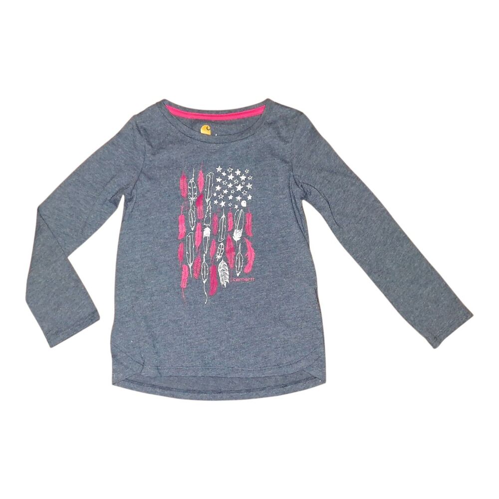 Carhartt T-shirt Stars and Feather Flag Navy Blue Tee L/S Girls NWT Size 4